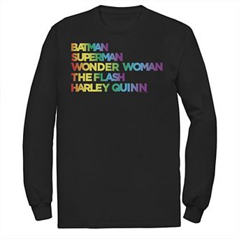 Men's Justice League Member Graidient Rainbow Word Stack Tee