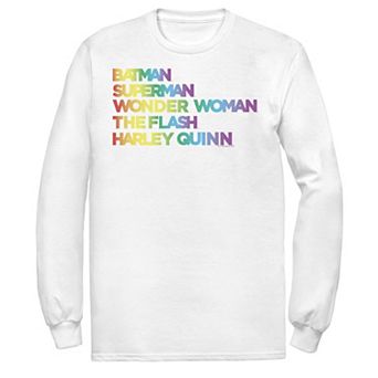 Men's Justice League Member Graidient Rainbow Word Stack Tee