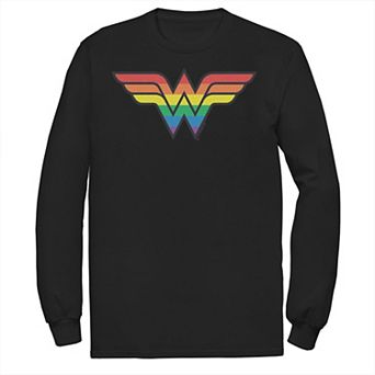 Men's Wonder Woman Rainbow Striped Logo Tee
