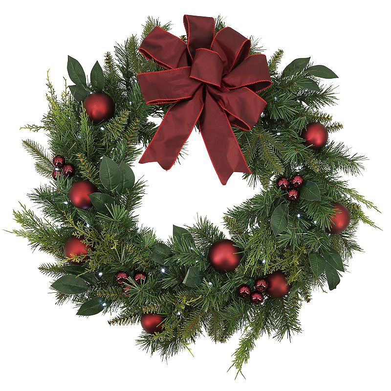 49008947 Pre-Lit 50-Light Mixed Artificial Pine Wreath, Gre sku 49008947