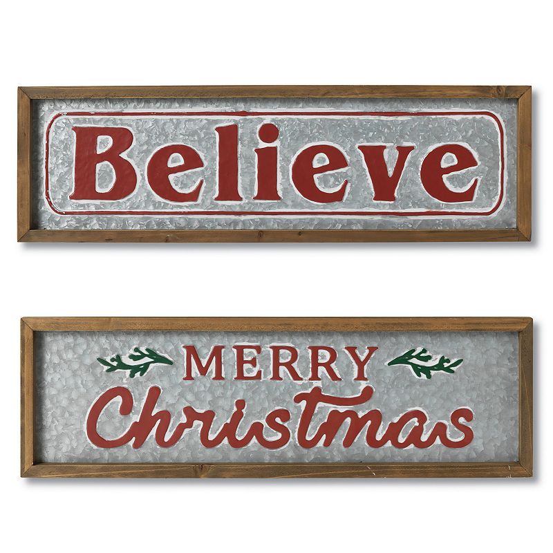 Gerson Wood & Metal Holiday 2-piece Set Wall Art, Red