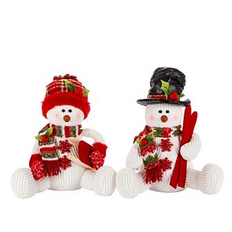 Holiday Sitting Snowman & Scarf Table Decor 2 pc Set
