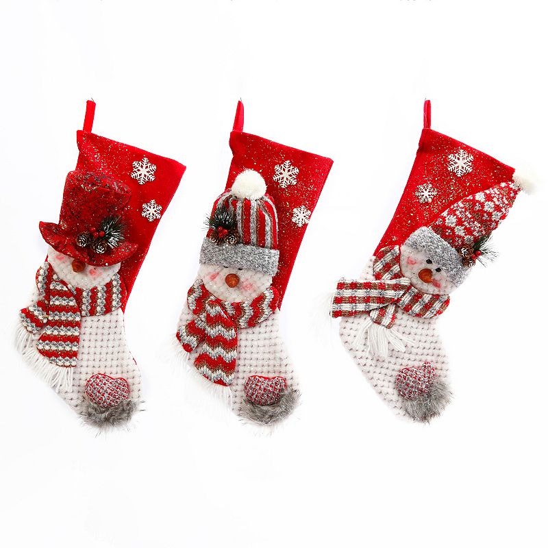 Gerson Plush Holiday Snowman Stocking 3-piece Set, White