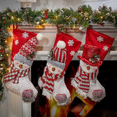 Gerson Plush Holiday Snowman Stocking 3-piece Set