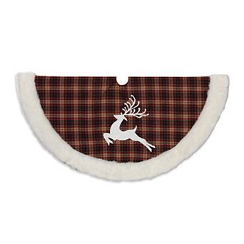 Reindeer Plaid Faux Fur Trim Christmas Tree Skirt