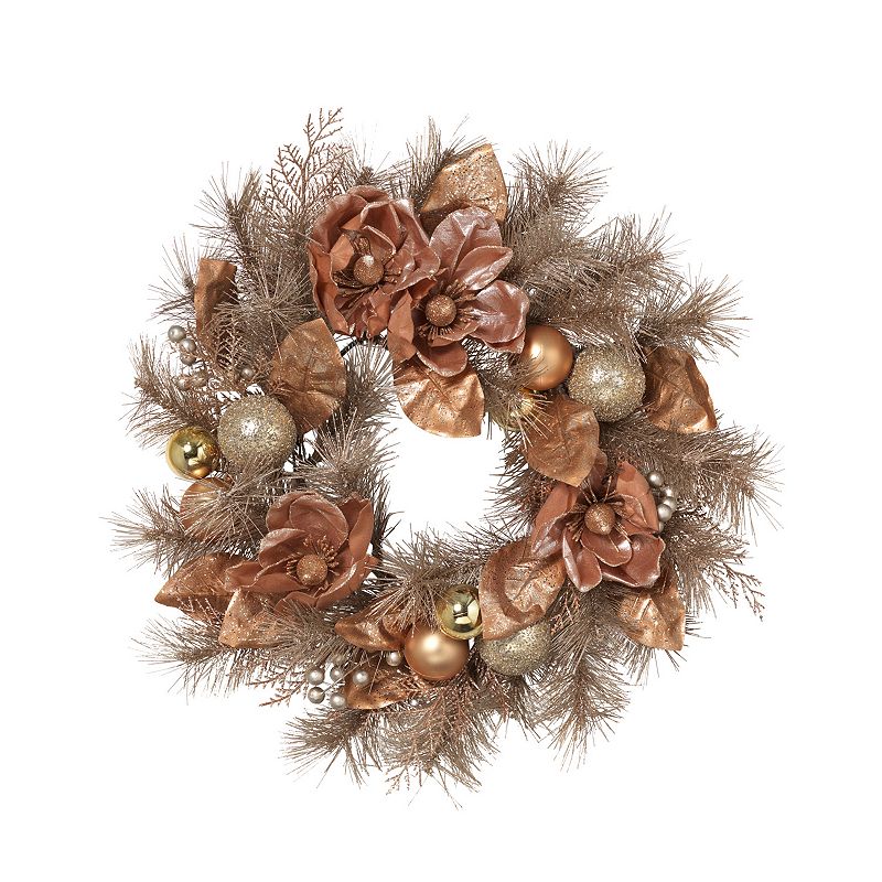Frosted Artificial Magnolia Wreath, Yellow