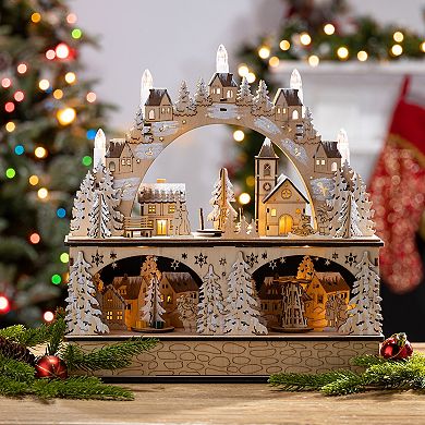 Light-Up Laser Cut Moving Village Scene Floor Decor