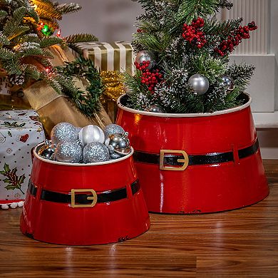 Nesting Santa Belt Mini Tree Collar 2-piece Set
