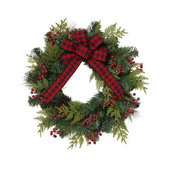 Berries Bow Pine Artificial Wreath