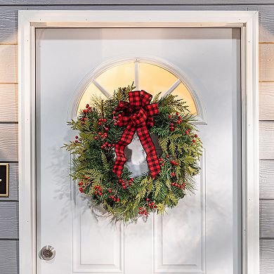 Berries Bow Pine Artificial Wreath