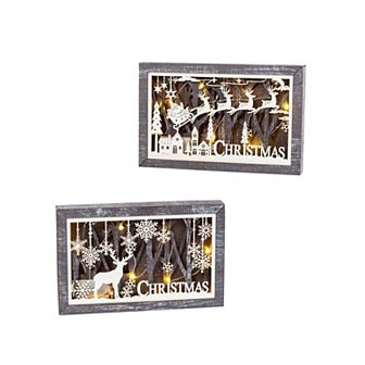 Light-up Laser Cut Holiday Scene Wall Decor 2 pc Set