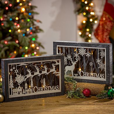 Light-up Laser Cut Holiday Scene Wall Decor 2-piece Set
