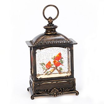 Light-Up Cardinal Spinning Water Globe Lantern Table Decor