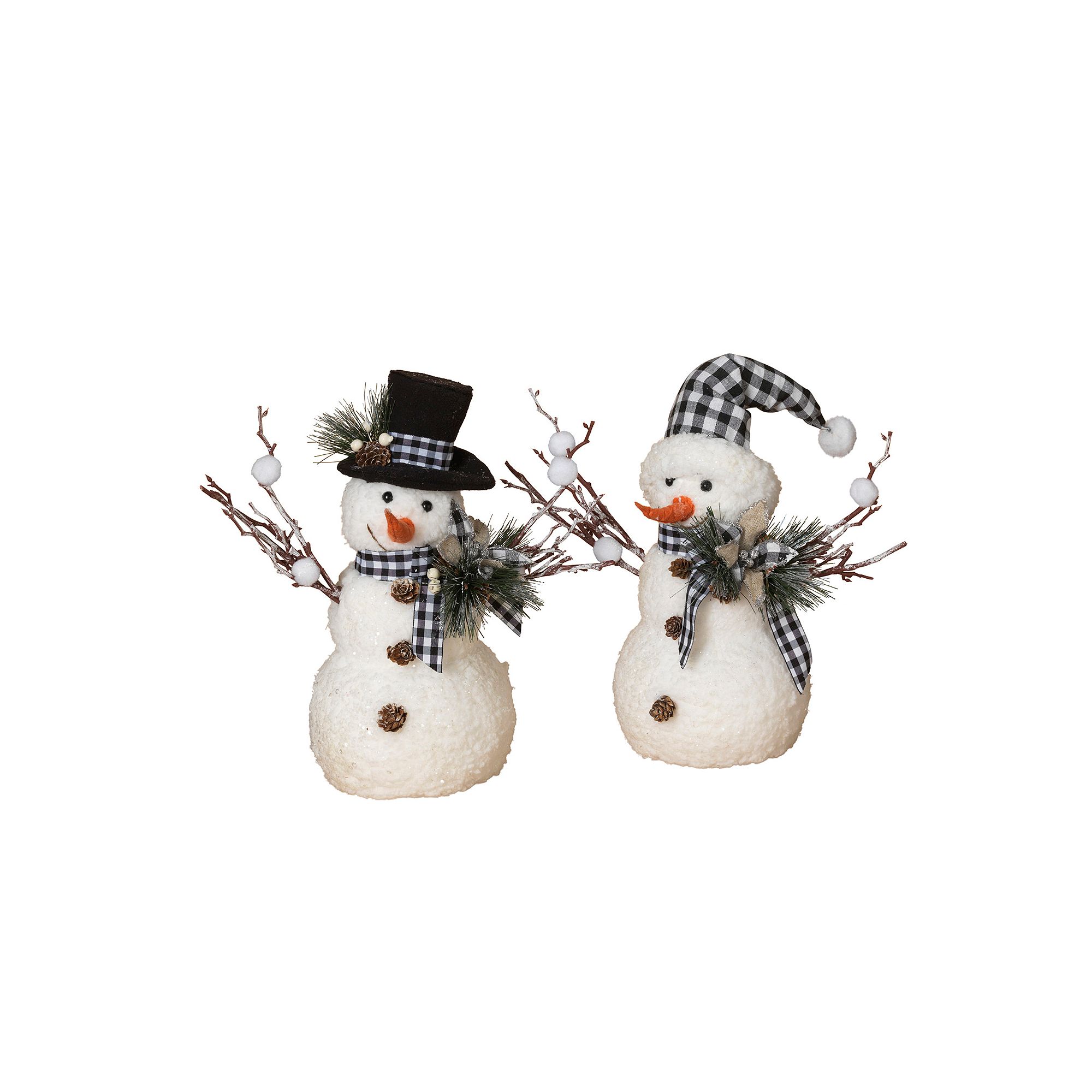 Gerson Holiday Snowman with Pine & Fabric Bow 2-piece Set, White