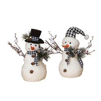 Gerson Holiday Snowman with Pine & Fabric Bow 2 pc Set