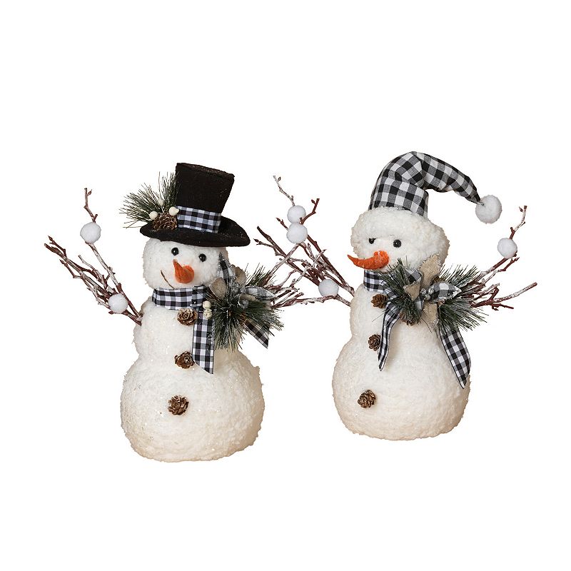 Gerson Holiday Snowman with Pine & Fabric Bow 2-piece Set, White
