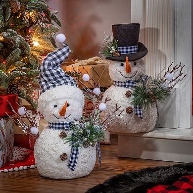 Gerson Holiday Snowman with Pine & Fabric Bow 2-piece Set