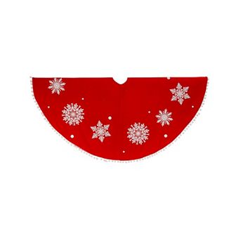 Holiday Pom Pom Snowflake Christmas Tree Skirt