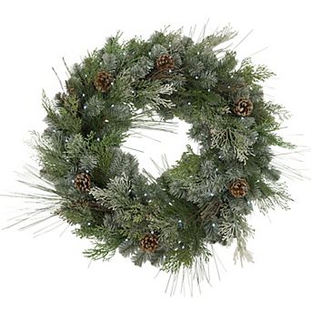 Pre-Lit Snowy Artificial Mixed Pine Wreath