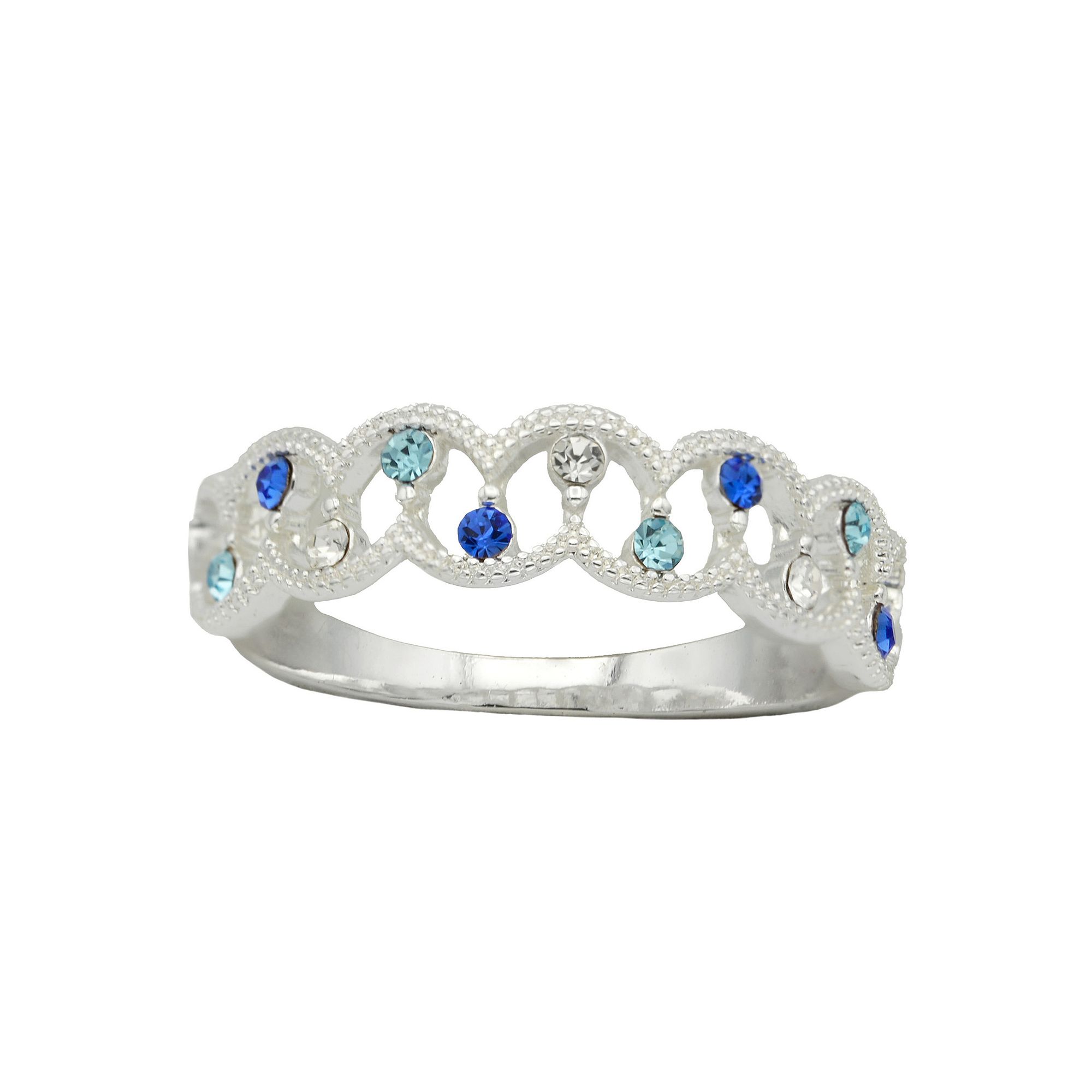 City Luxe Blue & Clear Crystal Open Textured Ring, Womens, Size: 8, Silver