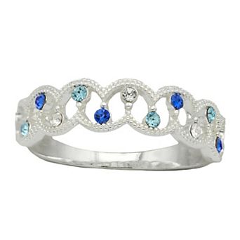 City Luxe Blue & Clear Crystal Open Textured Ring