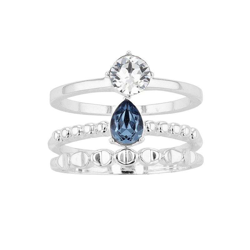 Brilliance Silver Tone Blue Pear & Clear Crystal Ring Set, Womens, Size: 8