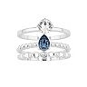 Brilliance Silver Tone Blue Pear & Clear Crystal Ring Set