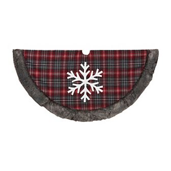 Snowflake Plaid Faux Fur Trim Christmas Tree Skirt