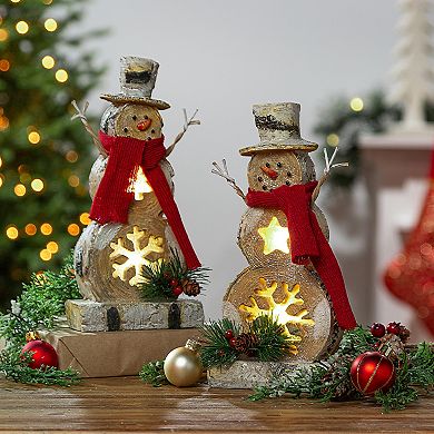 Gerson Assorted Lighted Snowman Figurines 2-piece Set