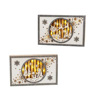 Light-Up Laser Cut Holiday Scene Wall Decor 2 pc Set