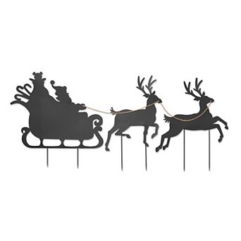 Gerson Metal Santa Riding Sleigh with Two Deer Silhouette Yard Stake