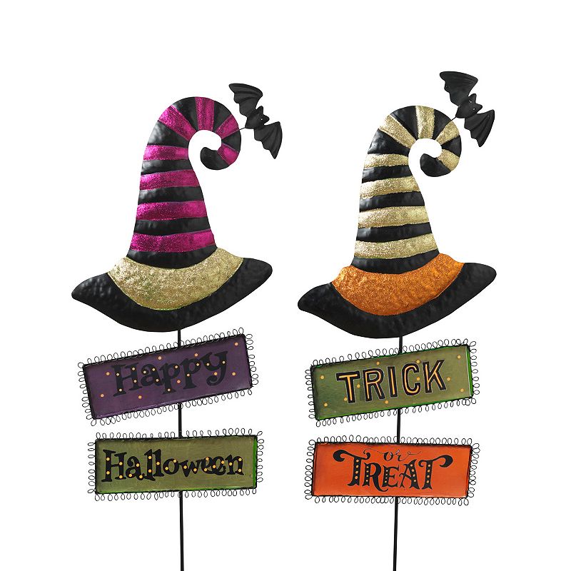 72513160 Gerson Metal Witchs Hats with Halloween Signs Yard sku 72513160