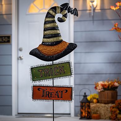 Gerson Metal Witch's Hats with Halloween Signs Yard Stake 2-piece Set