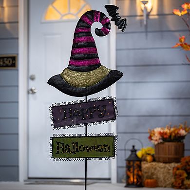 Gerson Metal Witch's Hats with Halloween Signs Yard Stake 2-piece Set