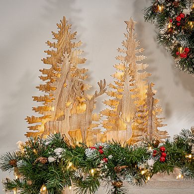 Light-Up Laser Cut Trees Reindeer Table Decor 2-piece Set