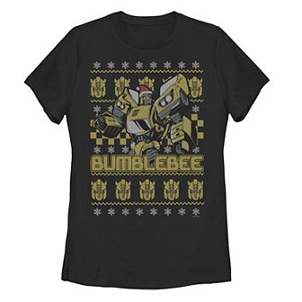 Juniors' Transformers Christmas Bumblebee Ugly Sweater Graphic Tee