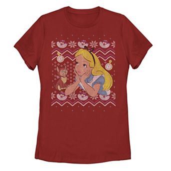 Disney's Alice In Wonderland Juniors' Ugly Christmas Sweater Tee