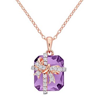 Stella Grace 18k Rose Gold Over Silver Amethyst & White Topaz Bow Pendant