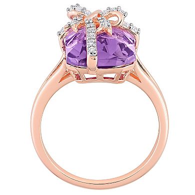 Stella Grace 18k Rose Gold Over Silver Amethyst & White Topaz Bow Ring