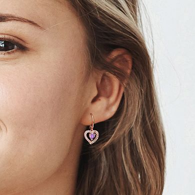 Stella Grace 18k Rose Gold Over Silver Amethyst "I Love You" Heart Earrings