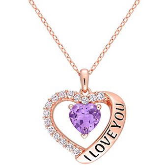 Stella Grace 18k Rose Gold Over Silver Amethyst & White Topaz Heart Pendant