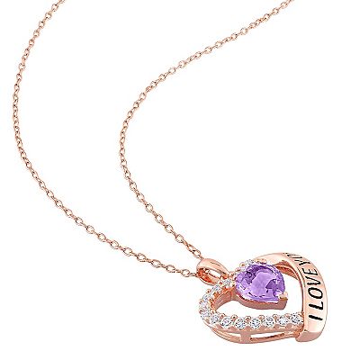 Stella Grace 18k Rose Gold Over Silver Amethyst & White Topaz Heart Pendant