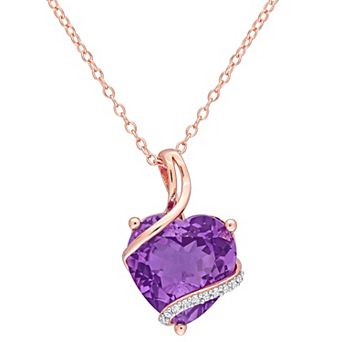 Stella Grace 18k Rose Gold Over Silver Amethyst & Diamond Accent Heart Pendant