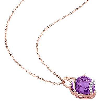 Stella Grace 18k Rose Gold Over Silver Amethyst & Diamond Accent Heart Pendant