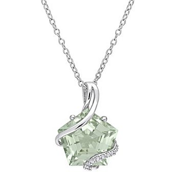 Stella Grace Sterling Silver Green Quartz & Diamond Accent Swirl Pendant