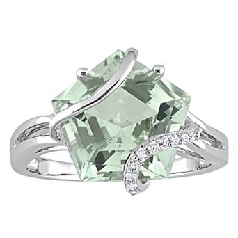 Stella Grace Sterling Silver Green Quartz & Diamond Accent Swirl Ring