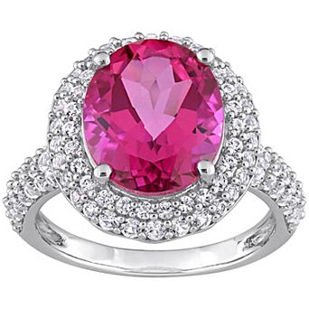 Stella Grace Sterling Silver Pink Topaz & Lab Created White Sapphire Halo Ring