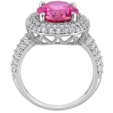 Stella Grace Sterling Silver Pink Topaz & Lab Created White Sapphire Halo Ring