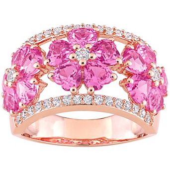 Stella Grace 18k Rose Gold Over Silver Lab-Created Pink & White Sapphire Floral Ring