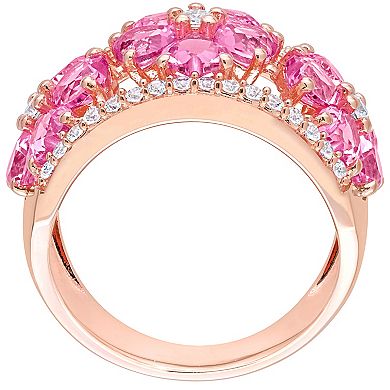 Stella Grace 18k Rose Gold Over Silver Lab-Created Pink & White Sapphire Floral Ring